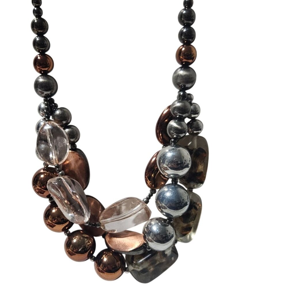 Art Deco Chunky Beaded Necklace Mixed Media Beads Statement Fashion Jewelry